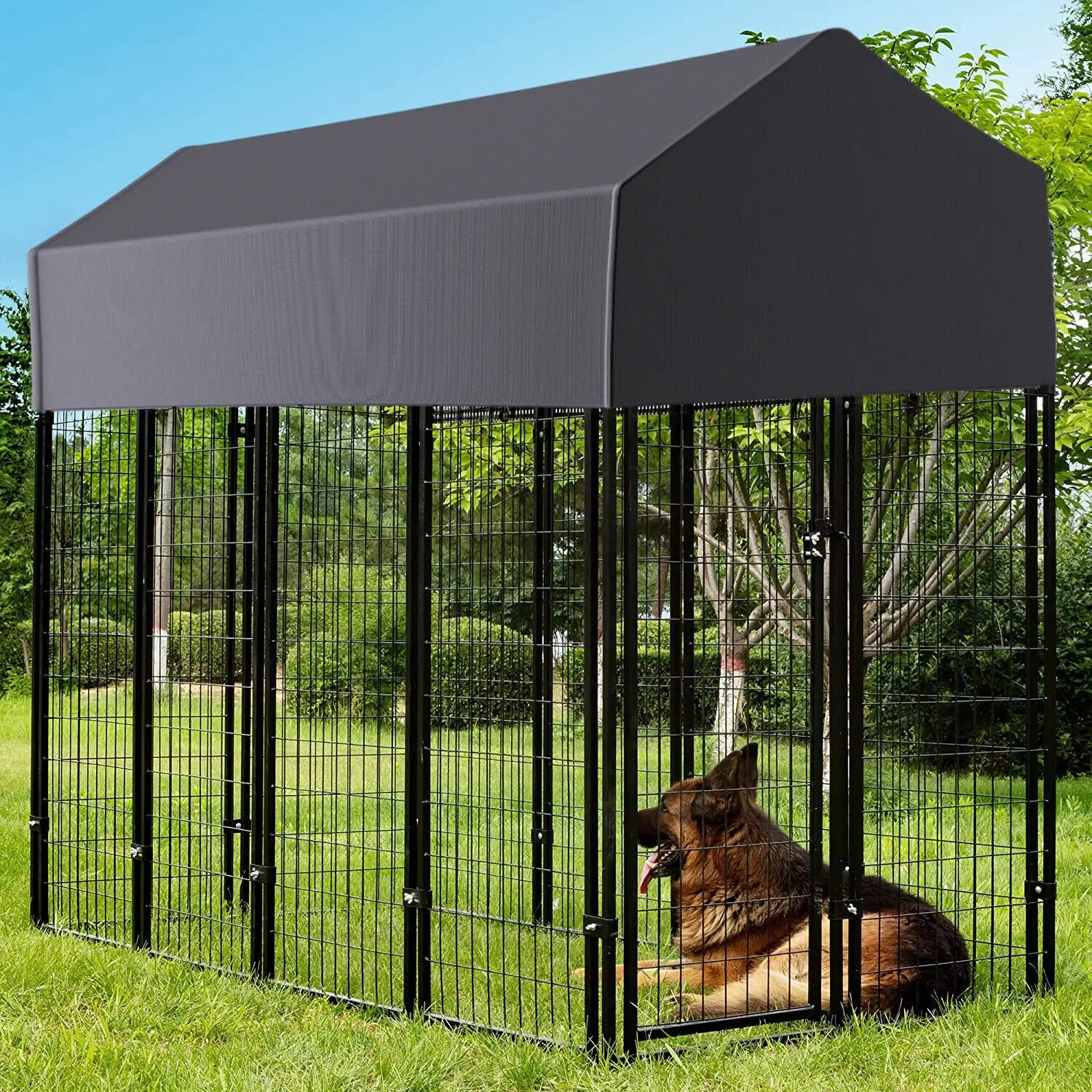 Oversized Large Dog Kennel Outdoor with Anti-UV Waterproof Cover Dog Playpen House Fence Pet Crate Metal Welded Wire by S And B Enterprise