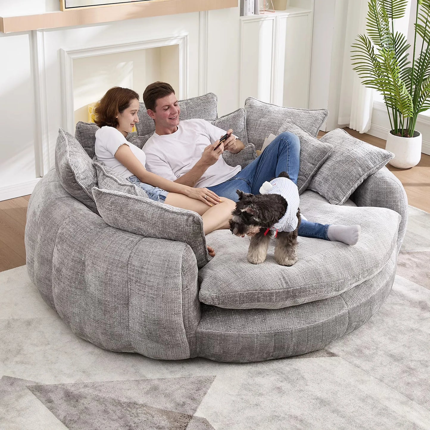 81.1" Cloud Couch Sleeper Sofa, Oversized Round Chaise Lounge Chair with 14 Pillows, Modern Chenille Boneless Couch, Memory Foam by S And B Enterprise