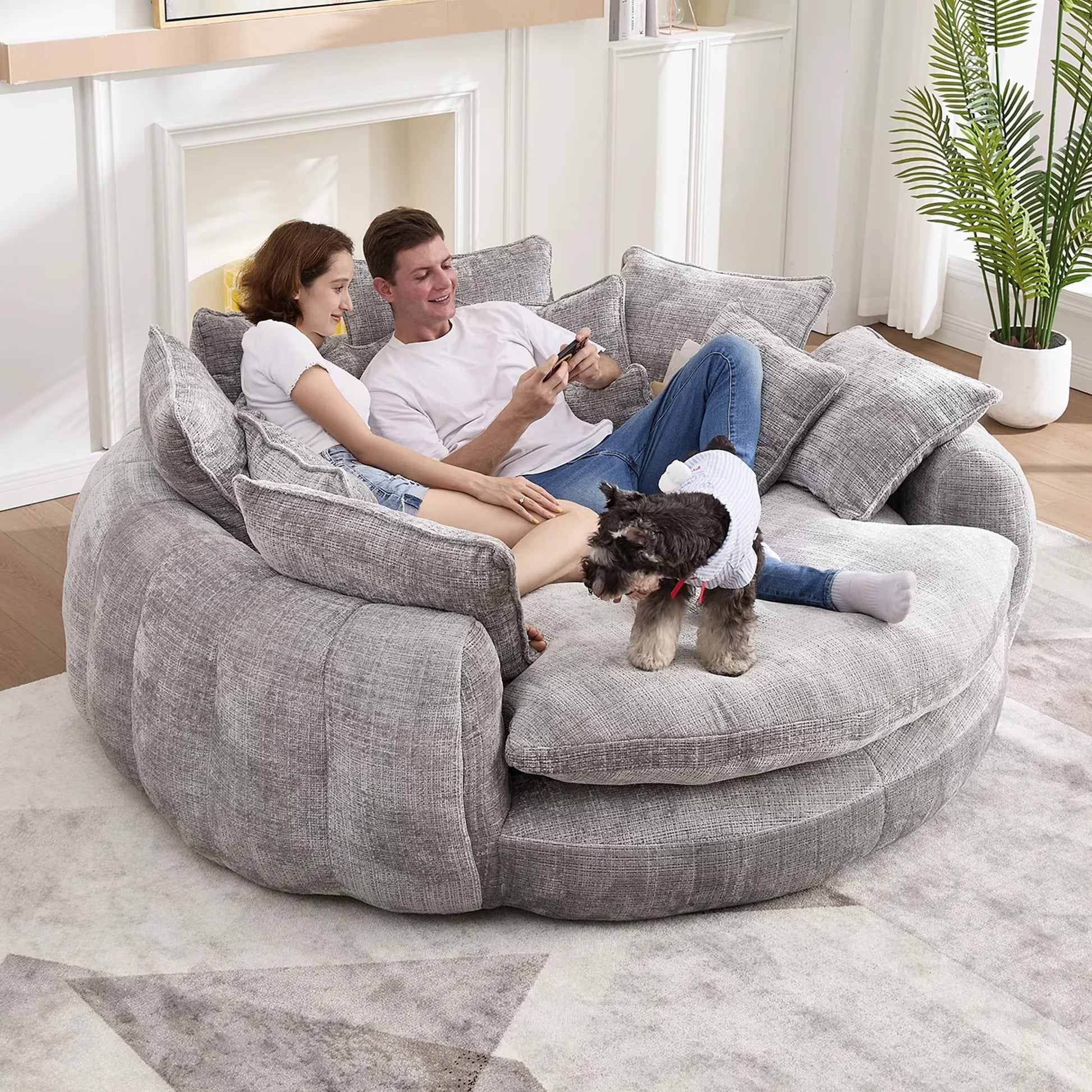 81.1" Cloud Couch Sleeper Sofa, Oversized Round Chaise Lounge Chair with 14 Pillows, Modern Chenille Boneless Couch, Memory Foam by S And B Enterprise