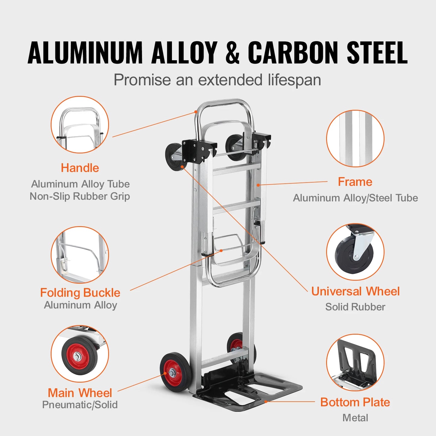 Folding hand truck by S And B Enterprise with aluminum frame and wheels, 400 lb capacity