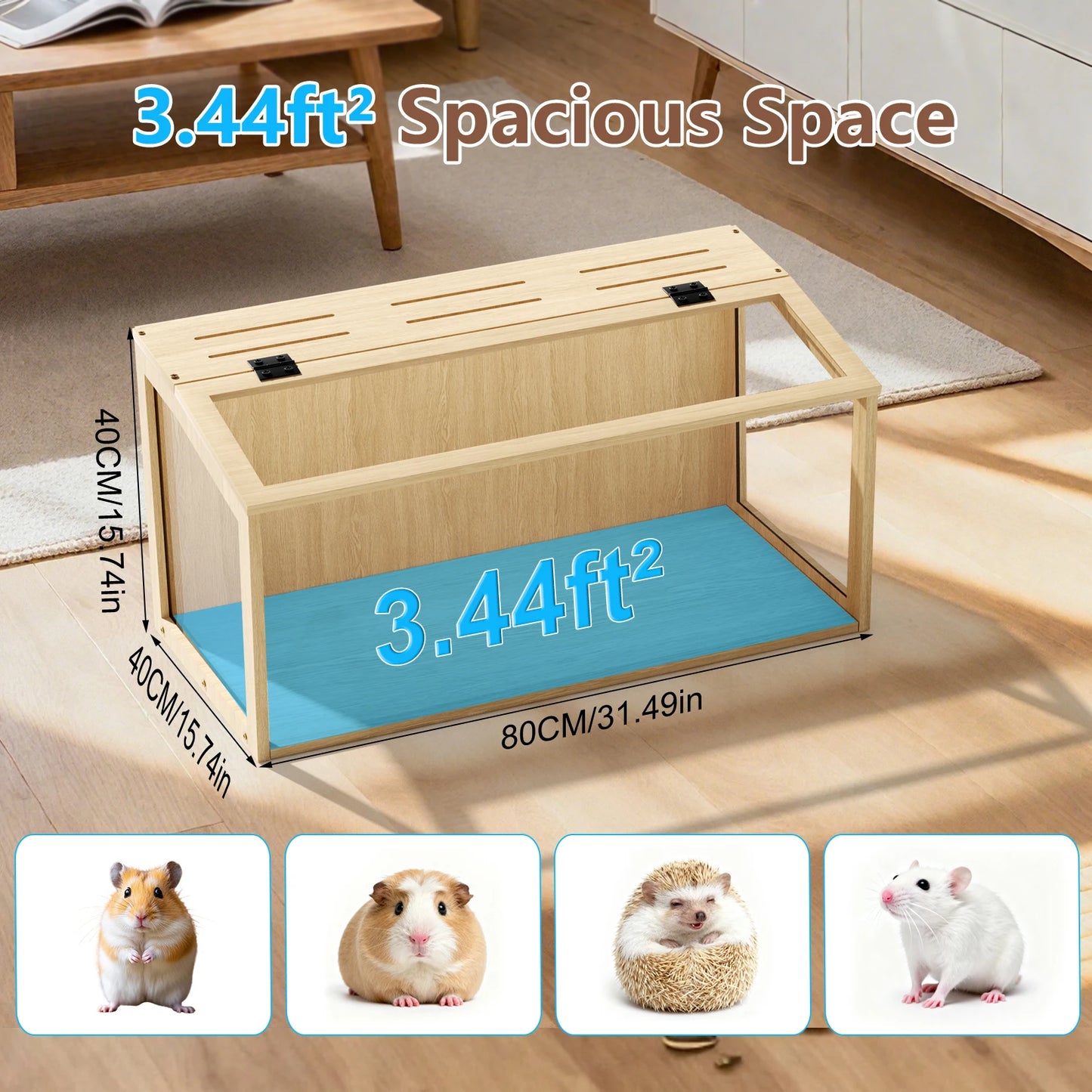 Wooden Hamster Cage With Glass And Built In LED Roof by S And B Enterprise