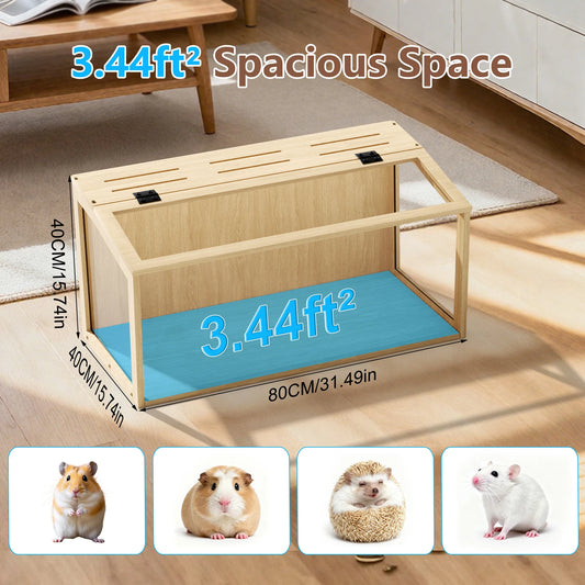 Wooden Hamster Cage With Glass And Built In LED Roof by S And B Enterprise