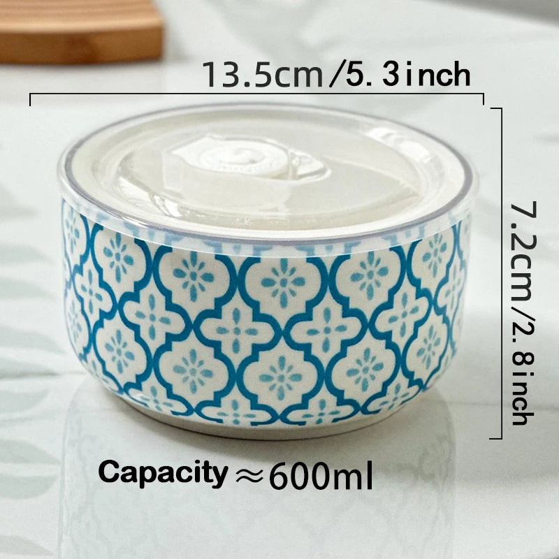 1-Pack 5.3 Inch Bohemian Lidded Fresh-Keeping Bowl, Microwave-Safe Multi-Purpose Fresh-keeping Bowl, Fruit/Salad/Pasta/Rice/Soup by S And B Enterprise