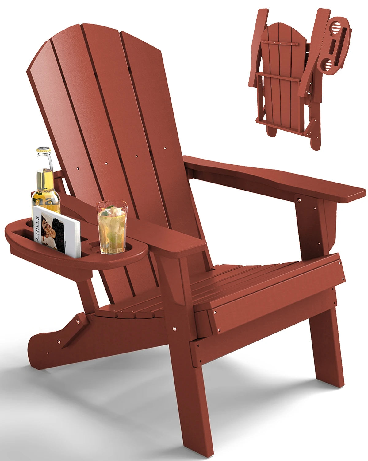 FOOWIN Folding Adirondack Chair With Cup Holder Outdoor by S And B Enterprise