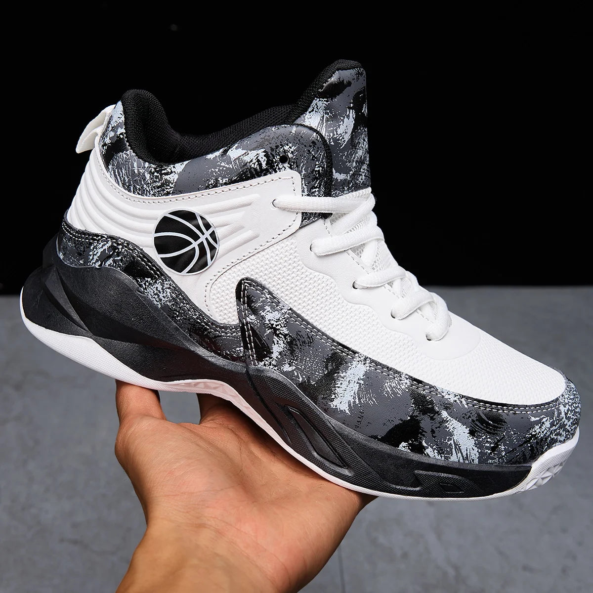 NONECN Kids Breathable HighTop Basketball Sneakers With Star Pattern