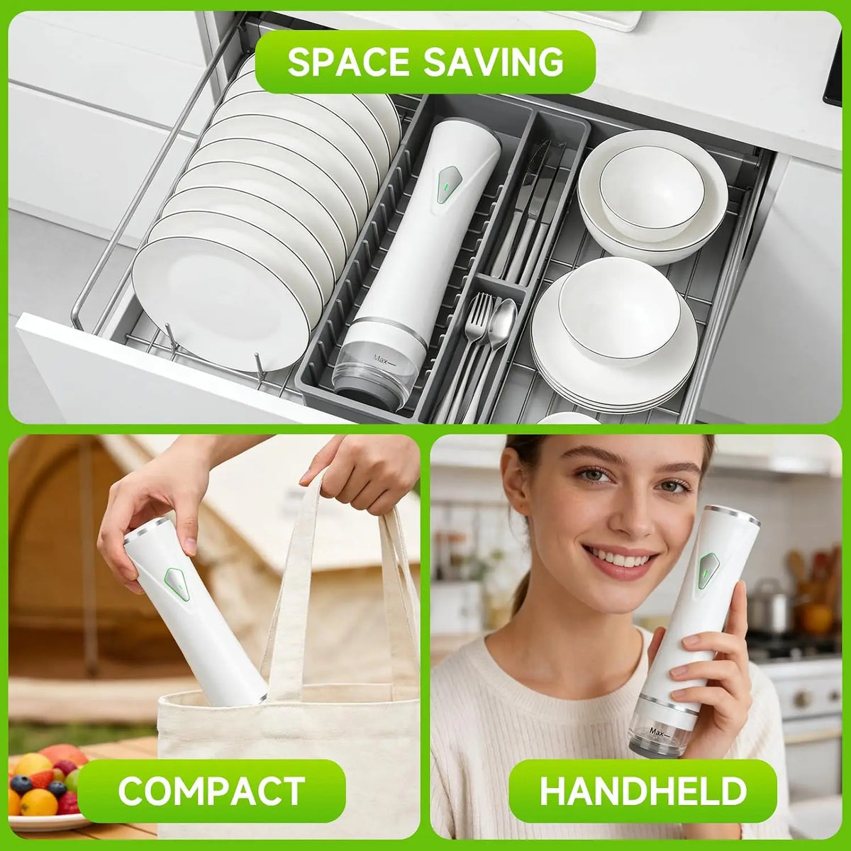 Cordless vacuum sealer kit, white, with 30 BPA-free storage bags and 65KPa suction