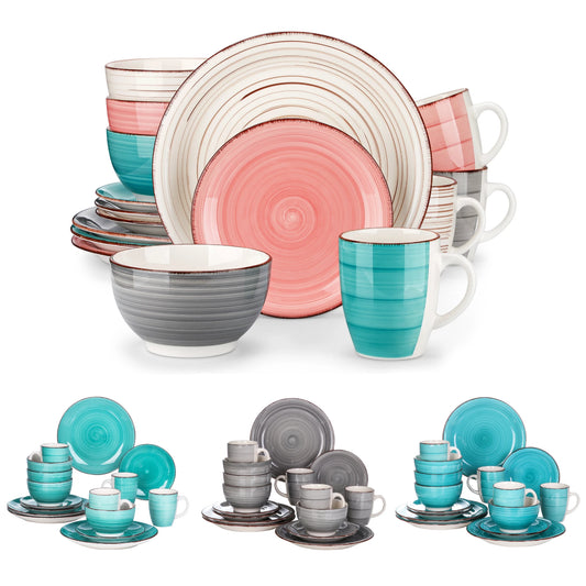MALACASA Ceramic Dinner Set With Geometric Pattern Tableware