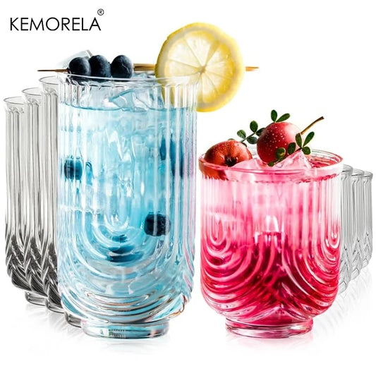 NONEDrinkware 8 Piece Art Deco Ribbed Highball Glass Set