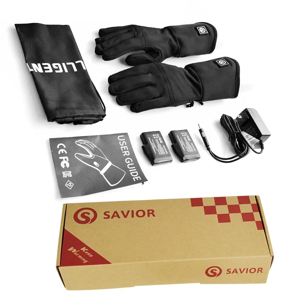 Savior Winter heated gloves pair for adults, goatskin leather, windproof, rechargeable battery, 3 heat levels