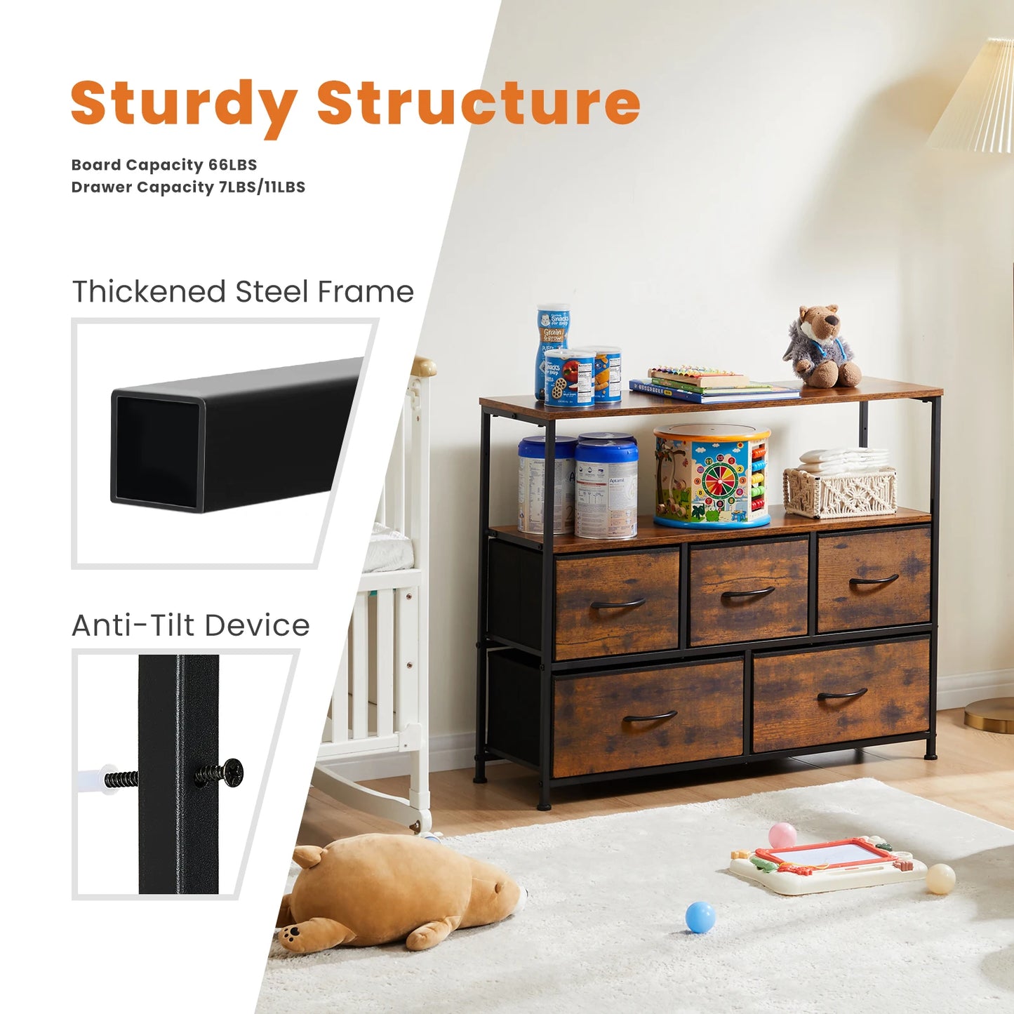 JHK Shoe Cabinet Dresser With 5 Fabric Drawers Toy Storage TV Stand Multilayer Shoe Rack Space Saving Cabinet Of Home Furniture by S And B Enterprise