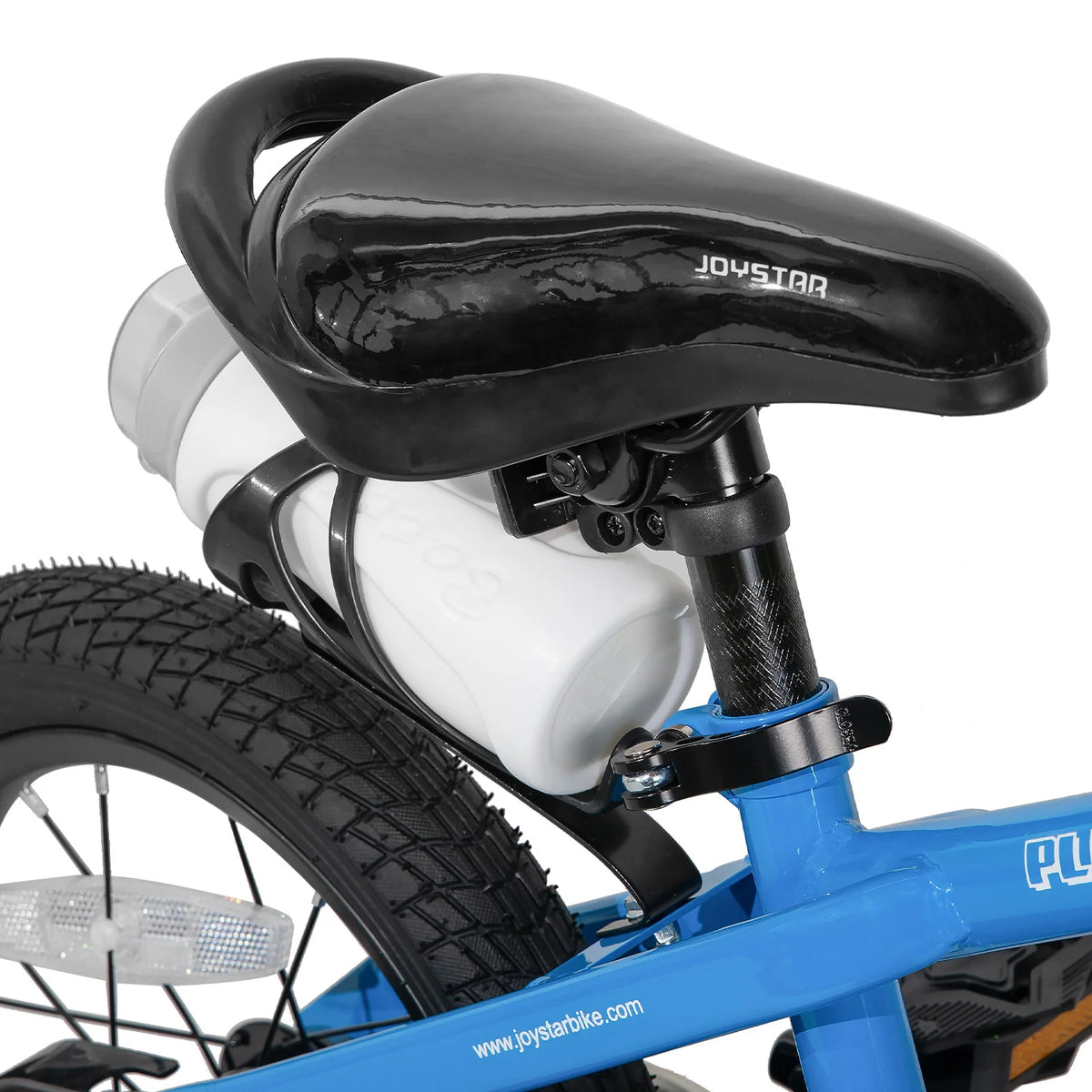 JOYSTAR children's bicycle with blue frame and black glossy saddle, training wheels