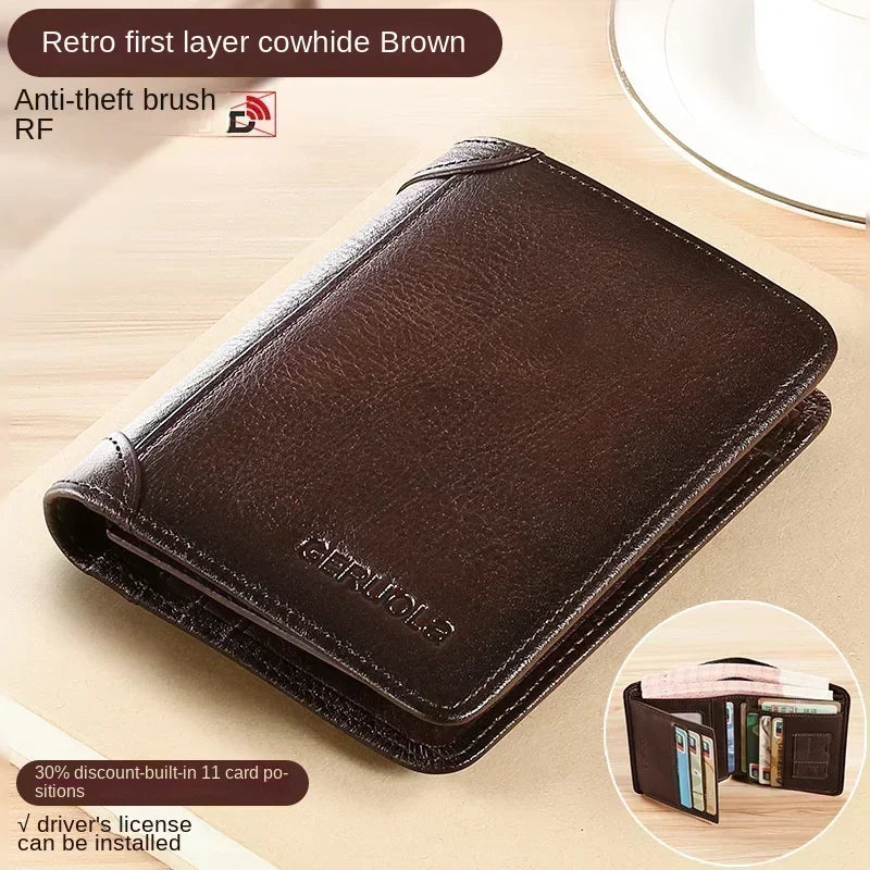 HEONYIRRY Genuine Leather RFID Blocking Trifold Wallet For Men
