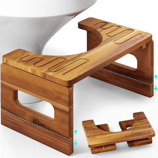 Foldable Toilet Stool With Adjustable Heights Acacia Wood
