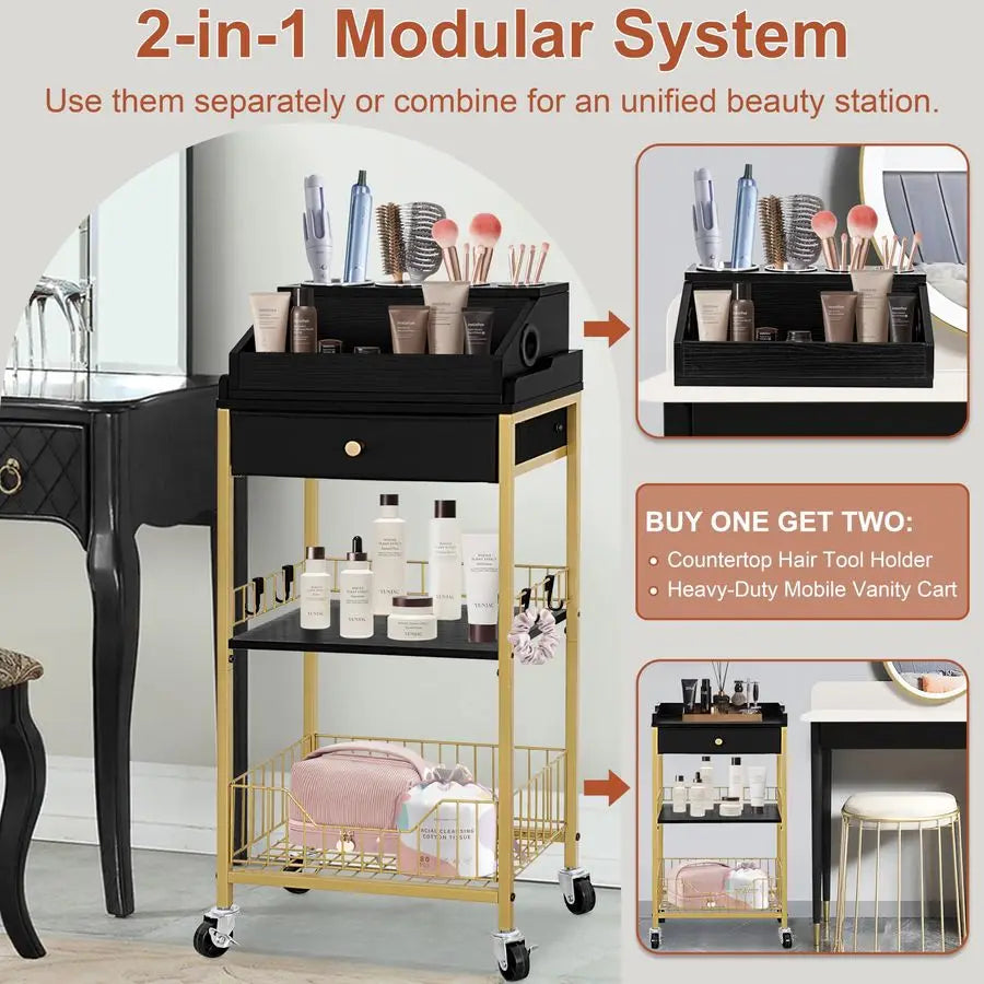 Makeup Organizer Cart With Hair Tool Holder And Drawer