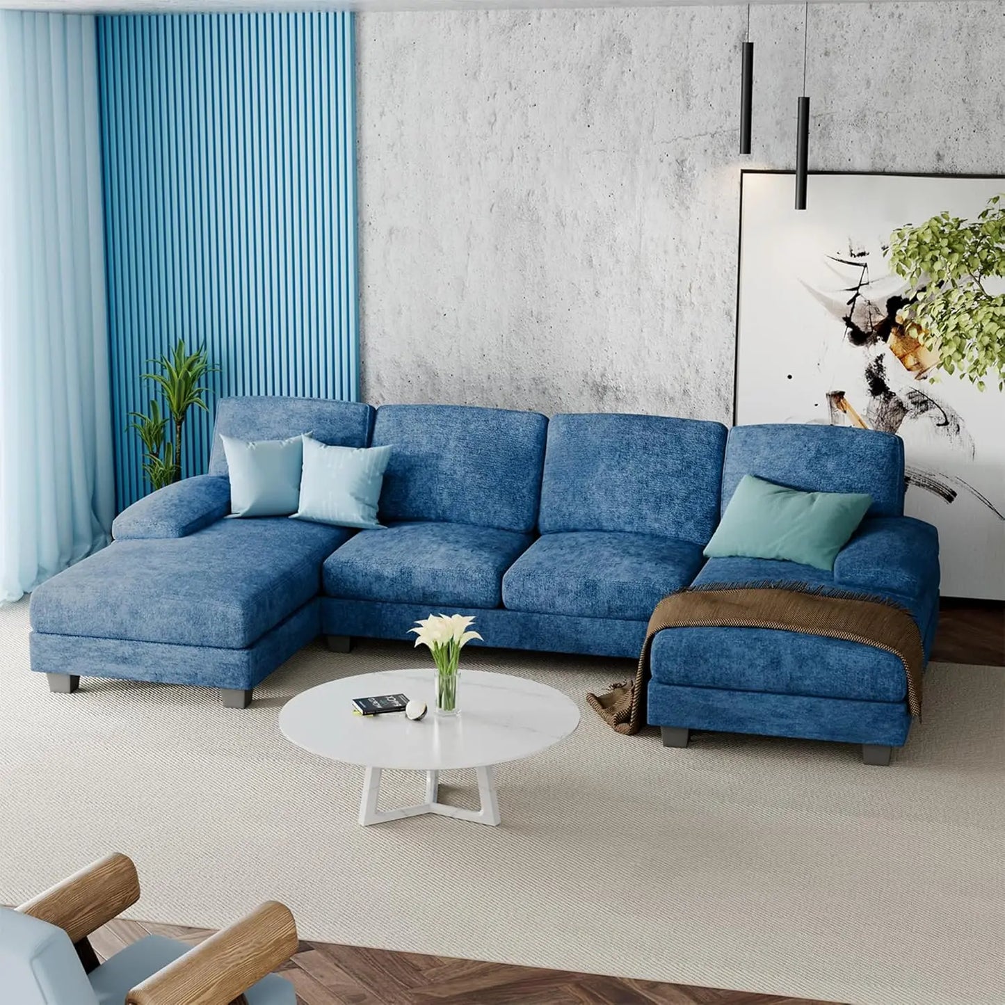 Convertible Sectional Sofa U Shaped Modern Fabric Sleeper