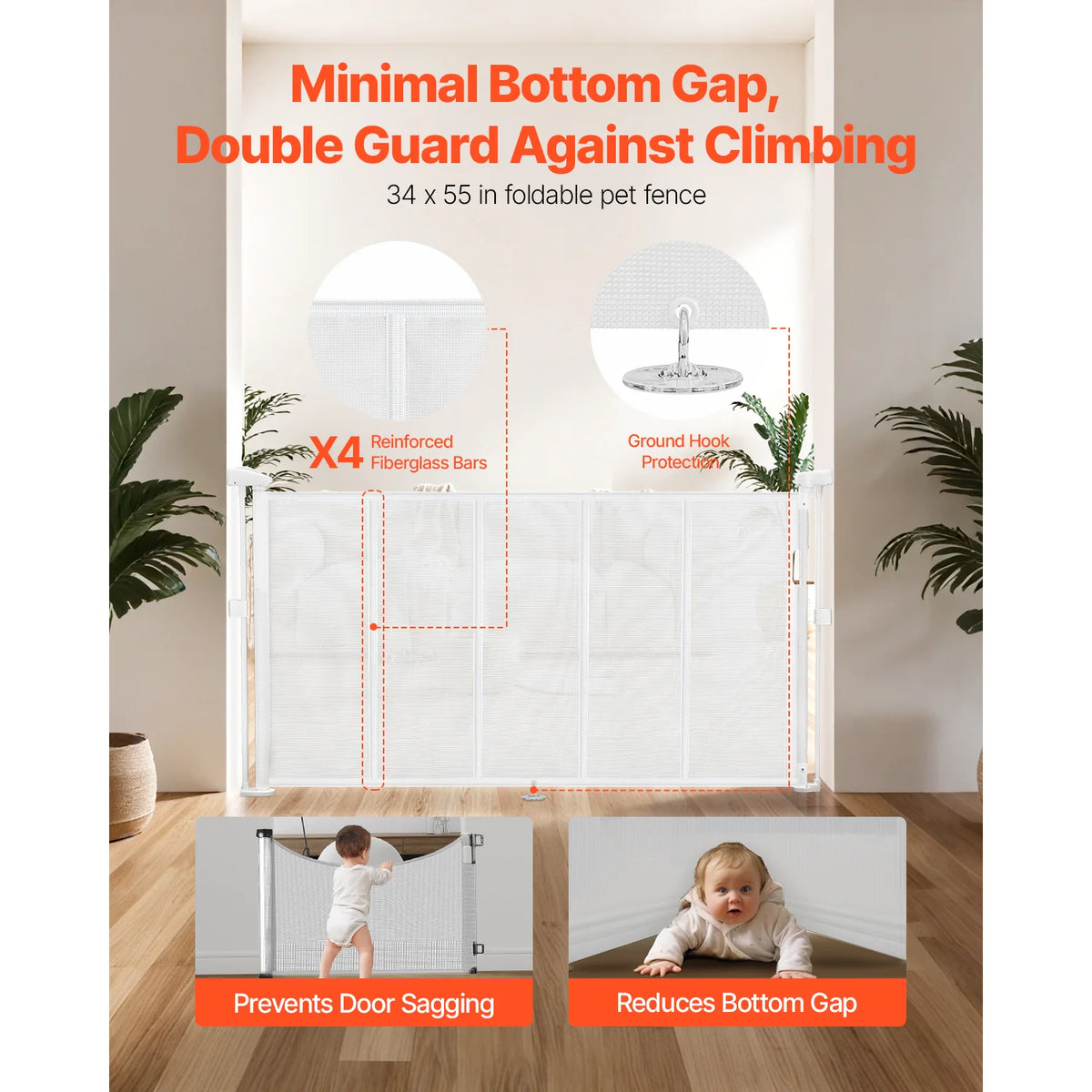 SucceBuy retractable baby gate by S And B Enterprise, white foldable gate for stairs and doorways; extends up to 110 inches