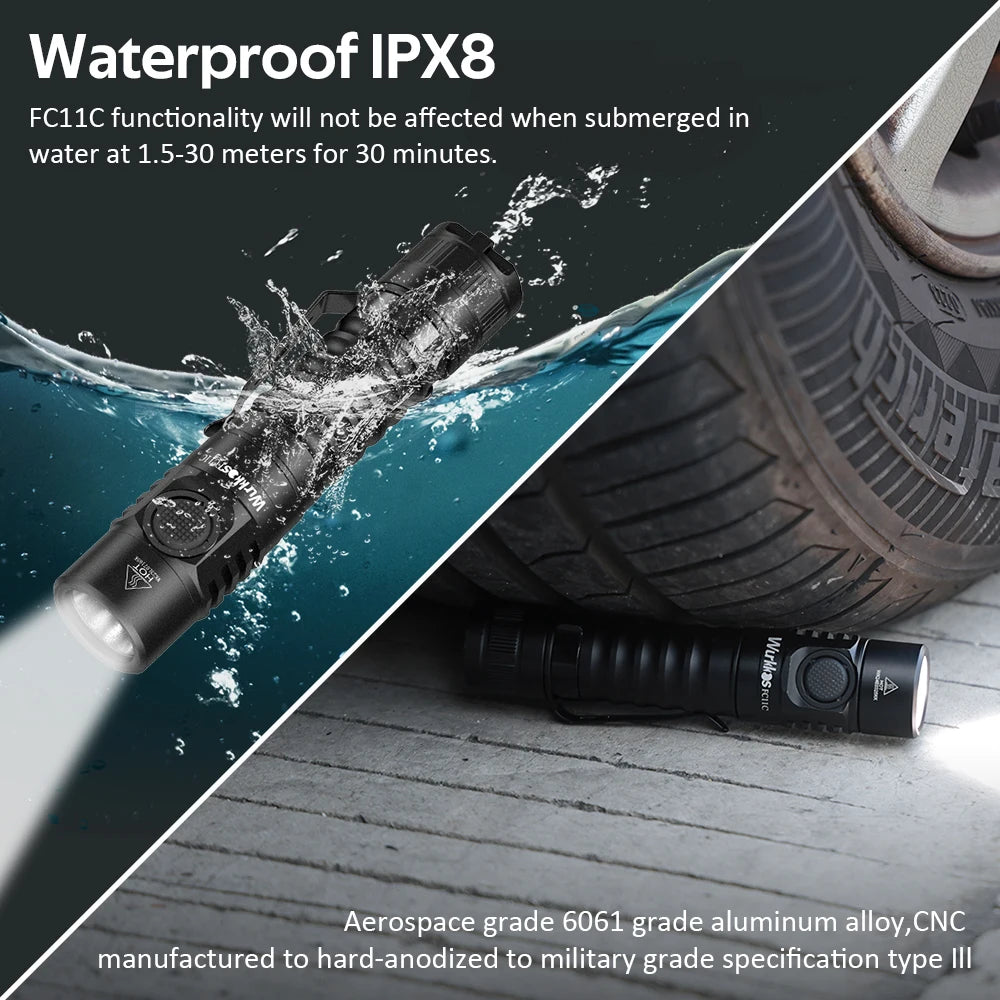 Wurkkos FC11C USB-C Rechargeable 18650 EDC Flashlight IP68 Magnetic Tail