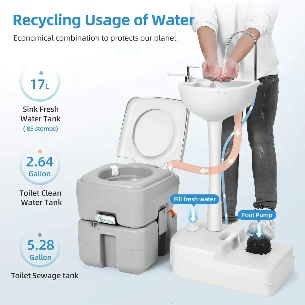 Portable Hand Washing Sink And Flush Toilet For Outdoor Use