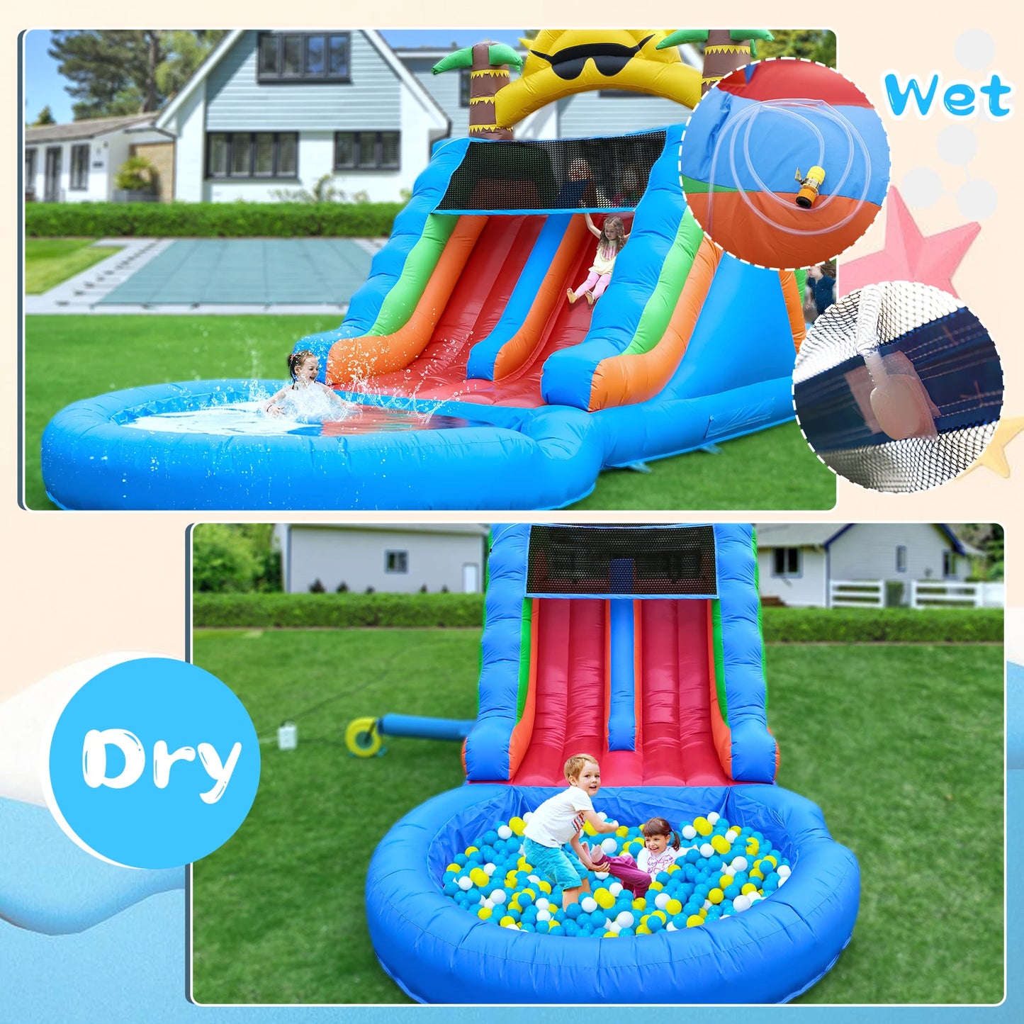 King Inflatable Water Slide With 1100W Blower For Outdoor Play