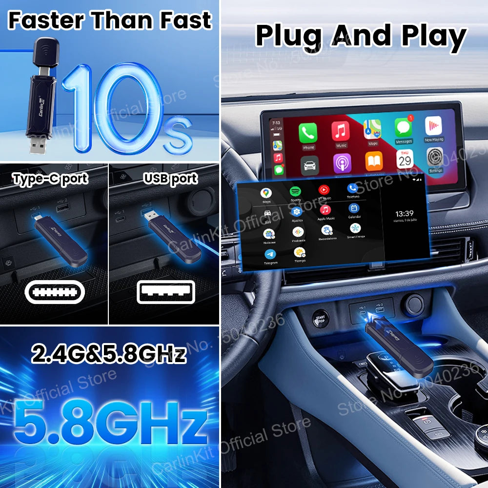 CarlinKit 5.0 Mini5 PRO Wireless Adapter Wireless CarPlay Android Auto For OEM Car Plug and Play WiFi Bluetooth Auto Connection by S And B Enterprise