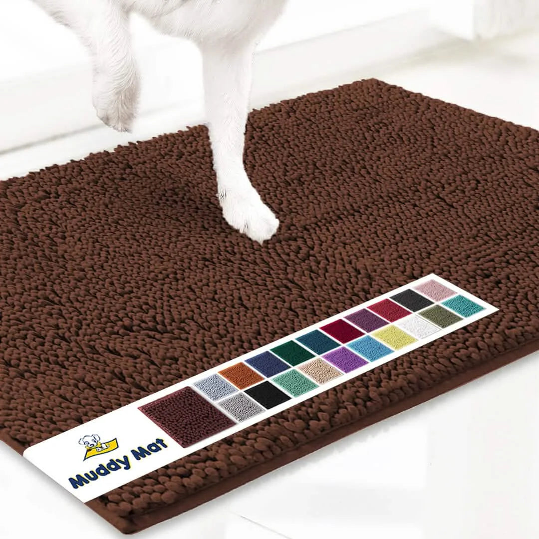 Original Muddy Mat brown microfiber doormat for pets; highly absorbent, washable, non-slip