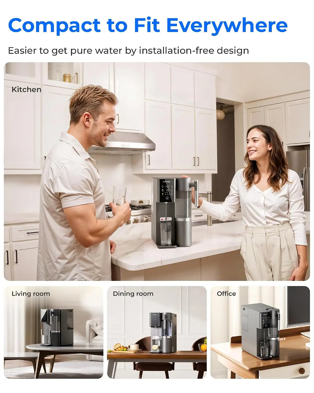 Waterdrop A2G Mineral Reverse Osmosis System Countertop, Instant Hot & Cold 6-Stage Filtration, 6 Temperature Settings, Hot & Cold & Room-Temp Water, 3:1 Pure to Drain