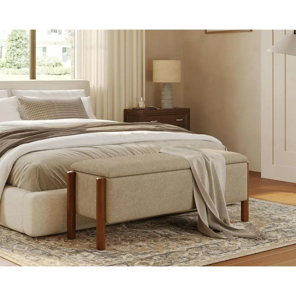Boucle Upholstered Storage Ottoman Bench 660 Lb Capacity by S And B Enterprise