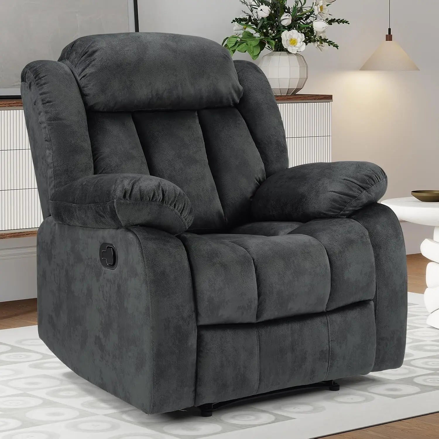 Manual Recliner Chair with Padded Armrests and Overstuffed Back by S And B Enterprise