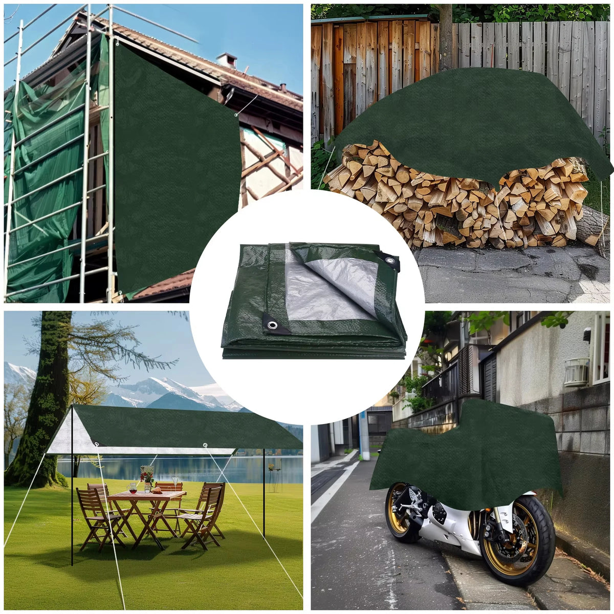 Heavy Duty Tarp Cover Waterproof Tarpaulin UV Resistant Protective Cover with Grommet for Garden Porch Emergency Rain Shelter