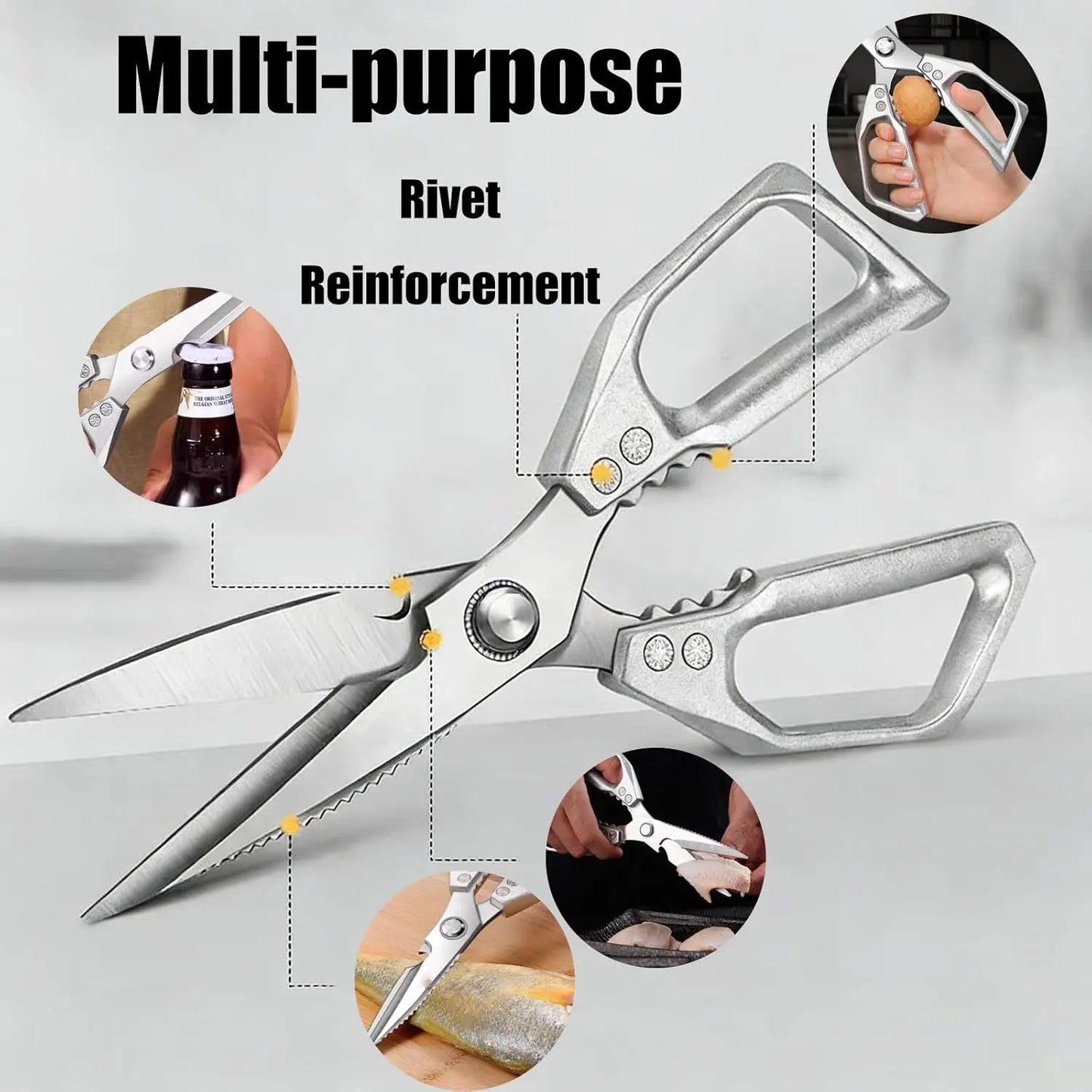 Kitchen Scissors, All Purpose，Ultra Sharp Meat Scissors，Heavy Duty Silver Cooking Scissor，Dishwash Safe Stainless Steel Kitchen Shears for Food, Chicken Bones, Turkey by S And B Enterprise