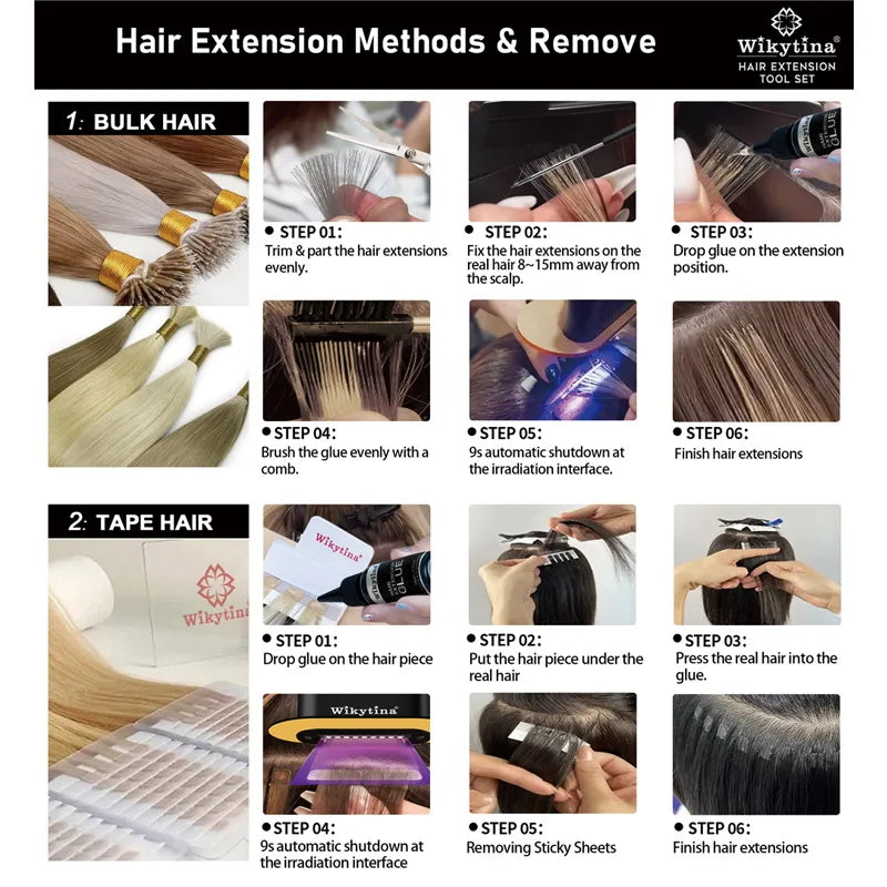 Wikytina UV Light Hair Extension Tool Kit With Adhesive Remover