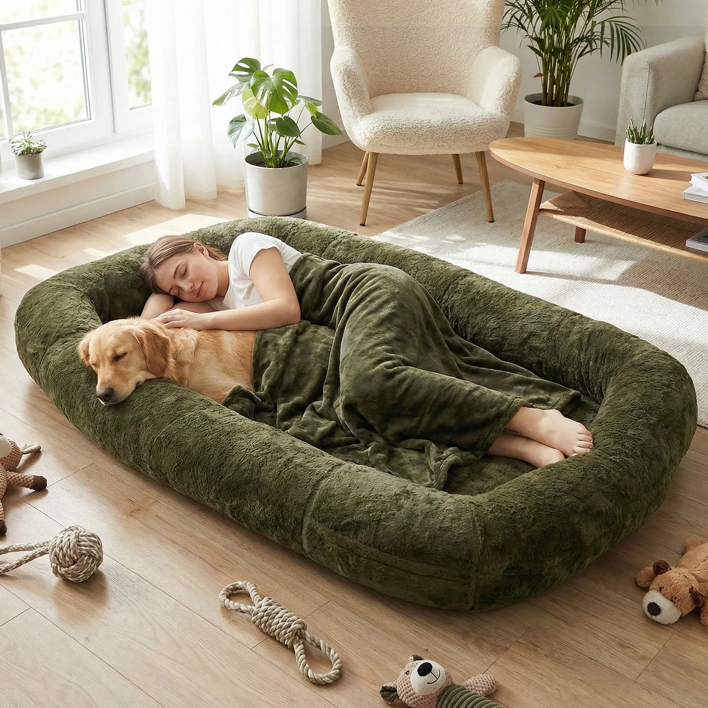Plush Faux Fur Dog Bed With Blanket For Sleeping Comfort