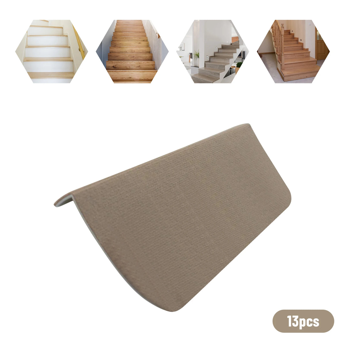 Carpet stair treads set, 13-piece beige 55×24 cm, non-slip mats for stairs by S And B Enterprise