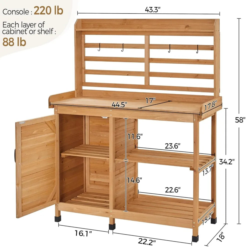 Outdoor Potting Bench And Horticulture Work Table With Storage Cabinet