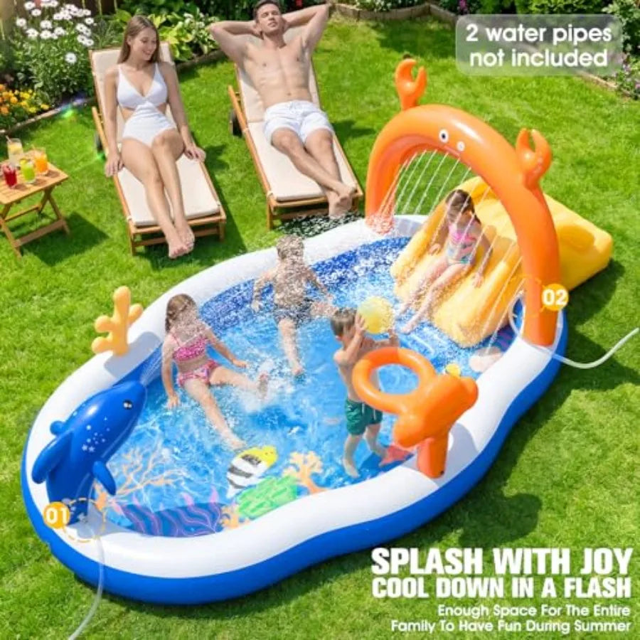 Backyard Inflatable Toddler Pool With Water Slide Sprinkler by S And B Enterprise