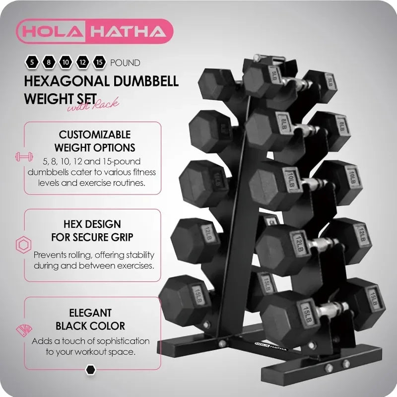Hexagonal Dumbbell Set With Rack For Home Gym Durable