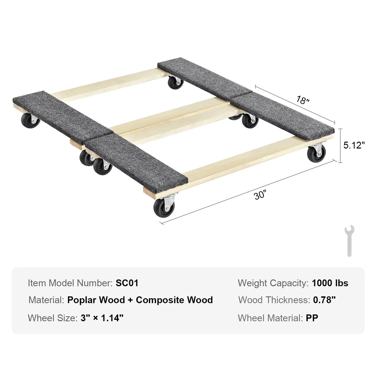 SucceBuy 1000lbs wooden furniture moving pallet trolley with PP swivel casters