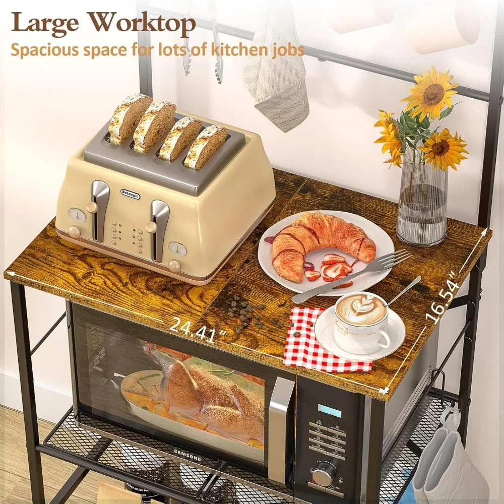 Farmhouse 4 Tier Coffee Bar Station With 8 Hooks And Ample Storage