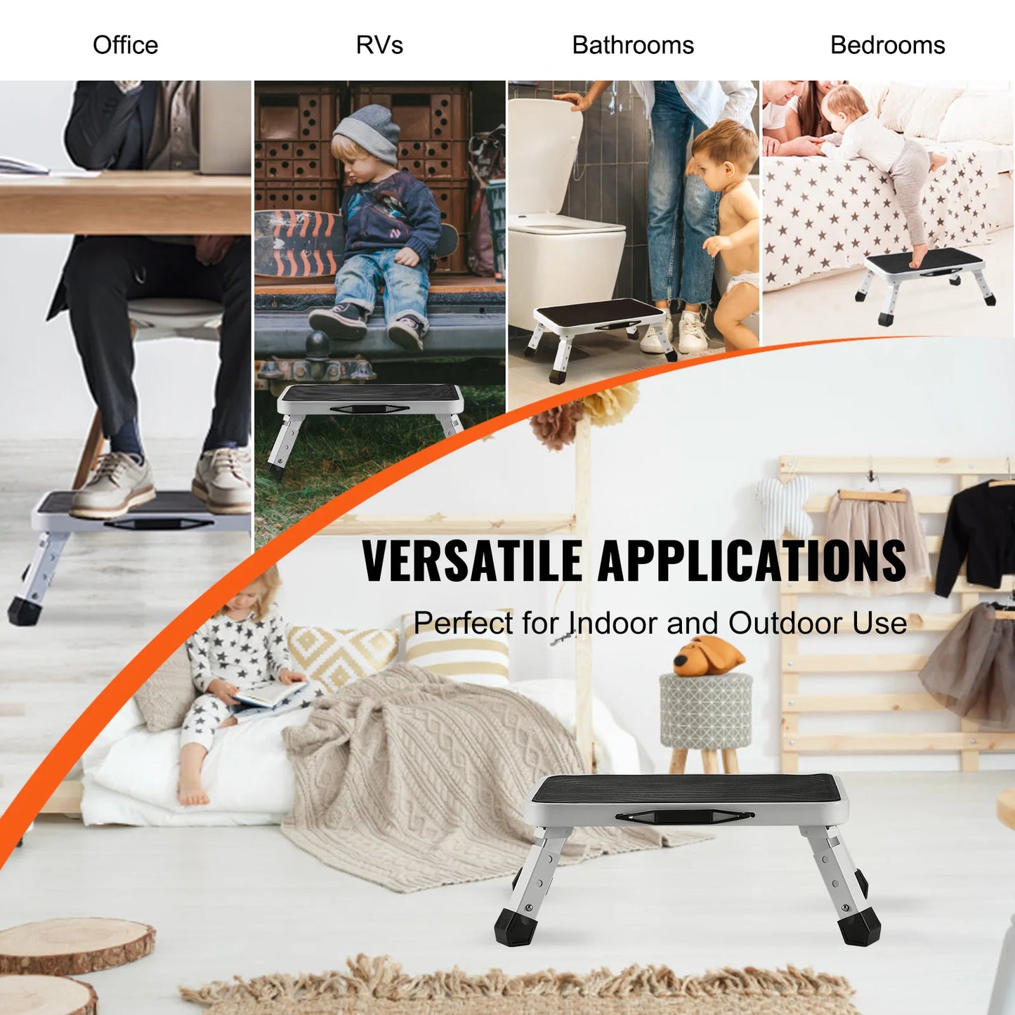 VEVOR Step Stool 1 Step 330lbs Capacity Adjustable Height Toddlers Adults Non Slip Sturdy For Office RVs Pets Bathrooms Bedrooms by S And B Enterprise