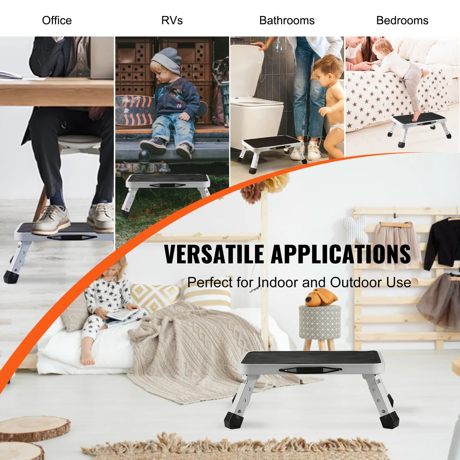 VEVOR Step Stool 1 Step 330lbs Capacity Adjustable Height Toddlers Adults Non Slip Sturdy For Office RVs Pets Bathrooms Bedrooms by S And B Enterprise