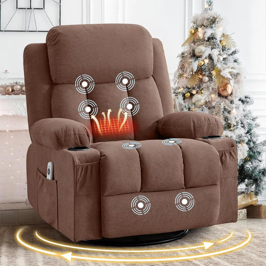 Swivel Rocker Recliner Chair With Vibration Massage Heat USB Port
