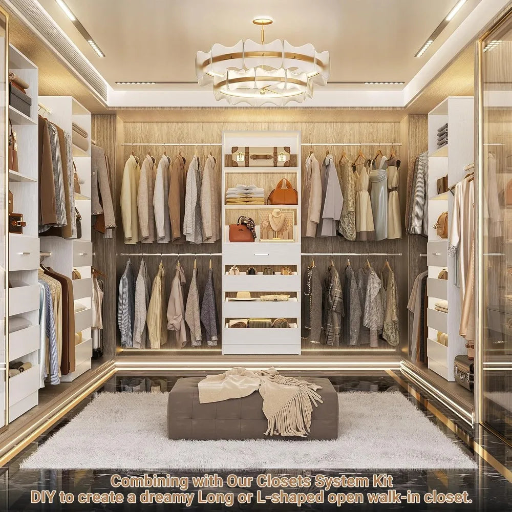 Wooden Closet Organizer System With Drawers And Tower