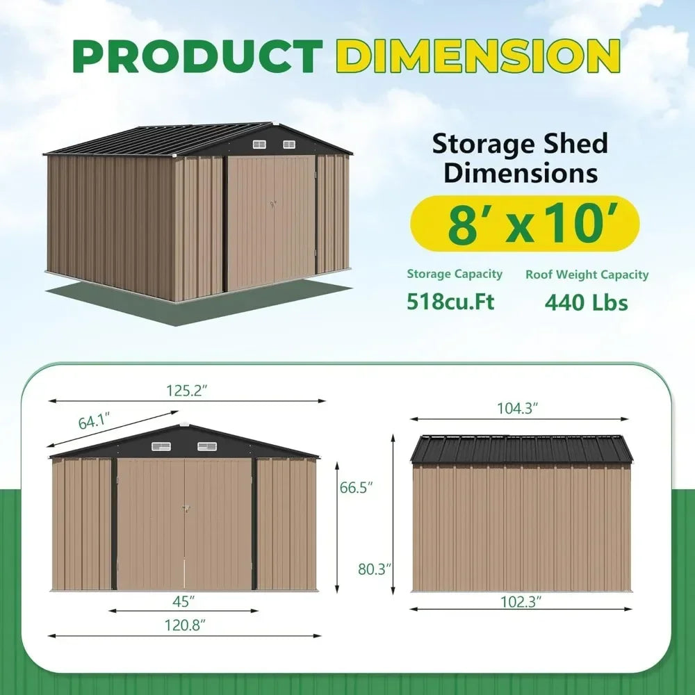 Metal Outdoor Storage Shed With Lockable Door For Garden Tools