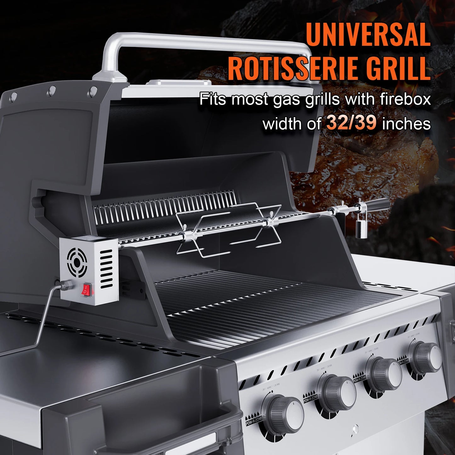 SucceBuy 39-56inch Universal Grill Rotisserie Kit for Grills Electric BBQ Grill w/Motor Stainless Steel Automatic Grilling Kit by S And B Enterprise
