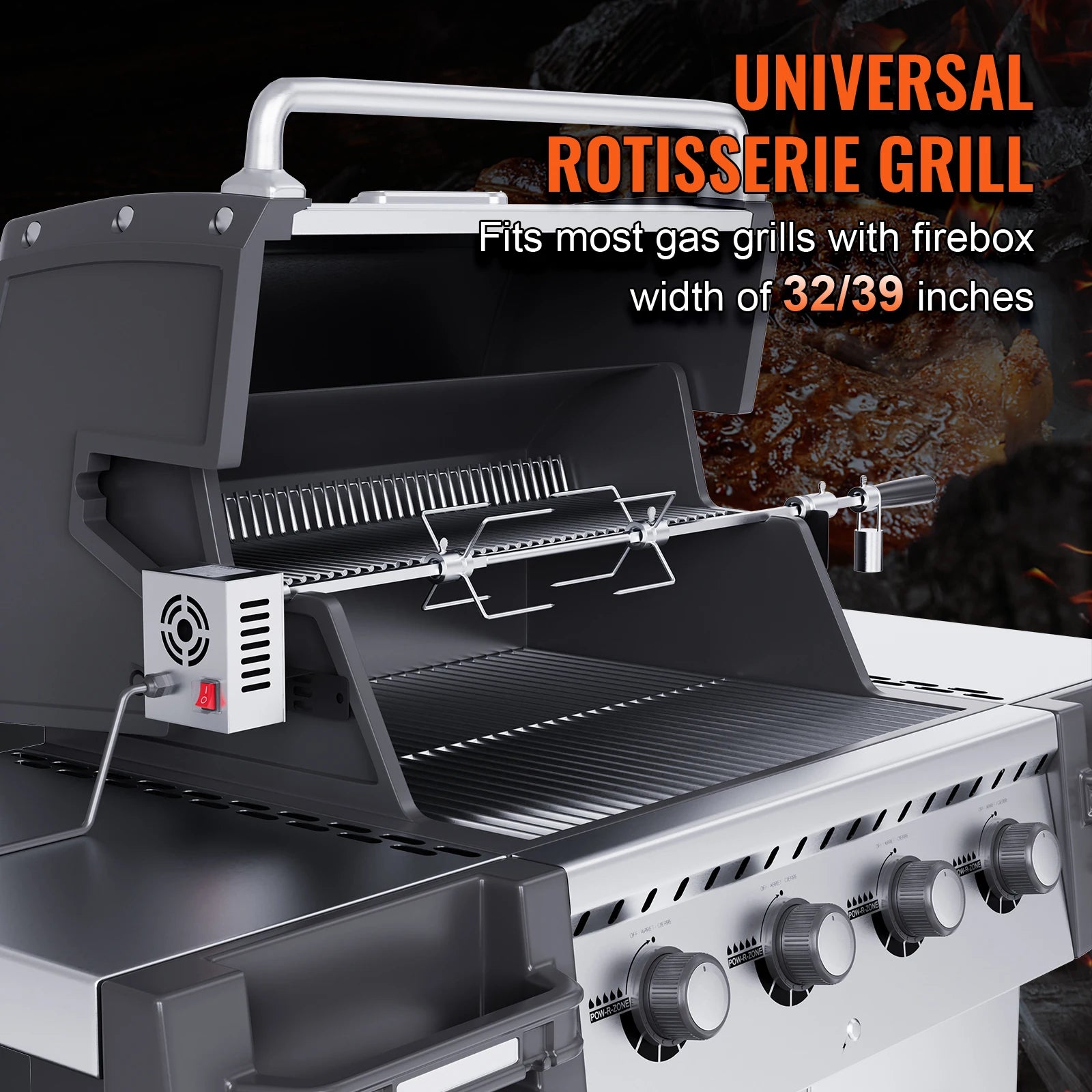 SucceBuy 39-56inch Universal Grill Rotisserie Kit for Grills Electric BBQ Grill w/Motor Stainless Steel Automatic Grilling Kit by S And B Enterprise