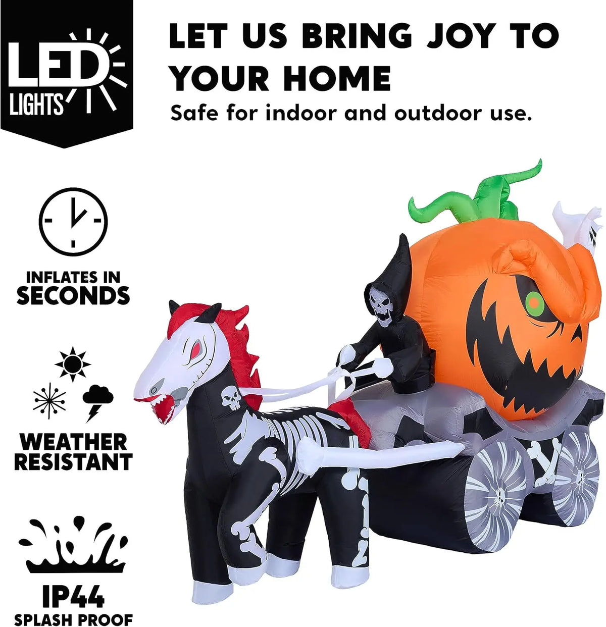 8 ft Pumpkin Carriage inflatable by S And B Enterprise with built-in LEDs for outdoor Halloween decor