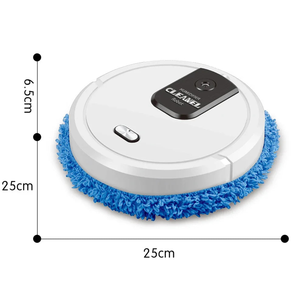 Robot vacuum cleaner with blue circular side brush and white body