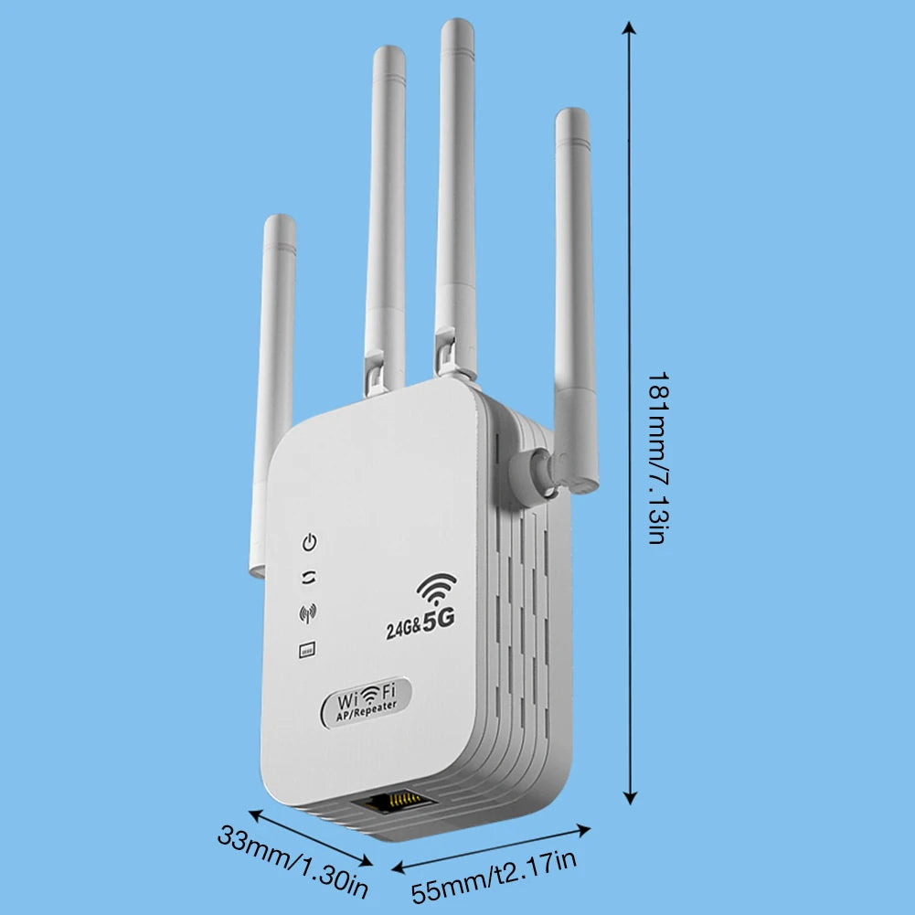 1200Mbps Wireless WiFi Repeater with WAN/LAN Port Dual-Band 2.4GHz/5GHz WiFi Signal Amplifier 4 Antennas WiFi Enhancer for Home