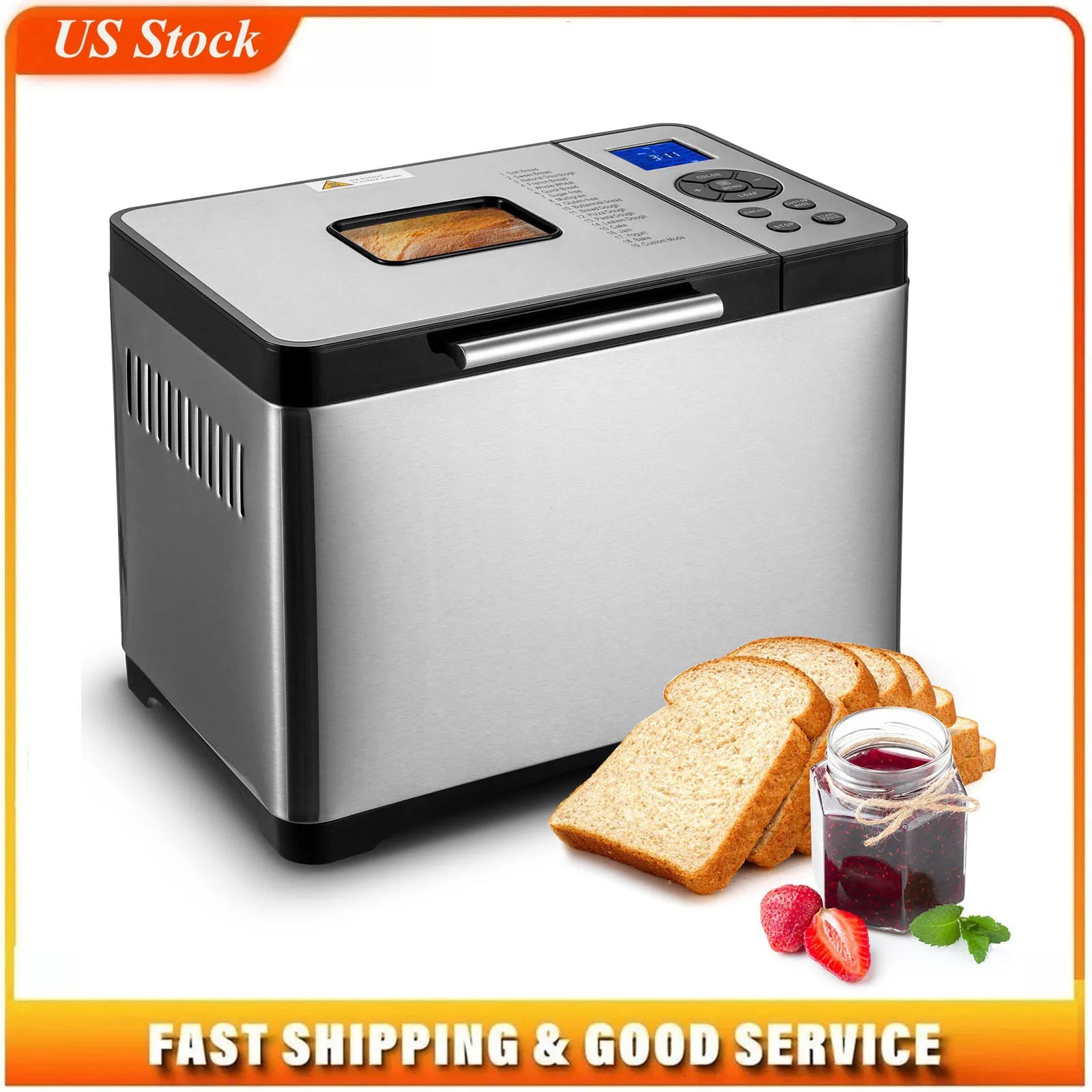 Bread Maker, 19-in-1 2LB Dough Machine, Nonstick Ceramic Pan Automatic Breadmaker with Gluten Free Setting, Whole Wheat Bread Making, Digital, Programmable, 3 Loaf Sizes, 3 Crust Colors by S And B Enterprise