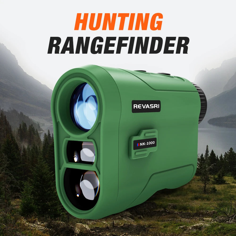REVASRI 1000M rangefinder for hunting and golf, green handheld device with NK-1000 label
